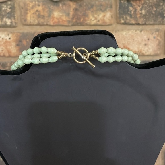 Akola "Dynamic Demi" Light Green Paper Pearl Gold Tone Coptic Cross Neck… - Picture 4 of 4